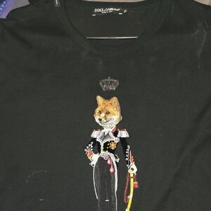 Dolce & Gabbana Black Tee with Regal Cat Embroidery